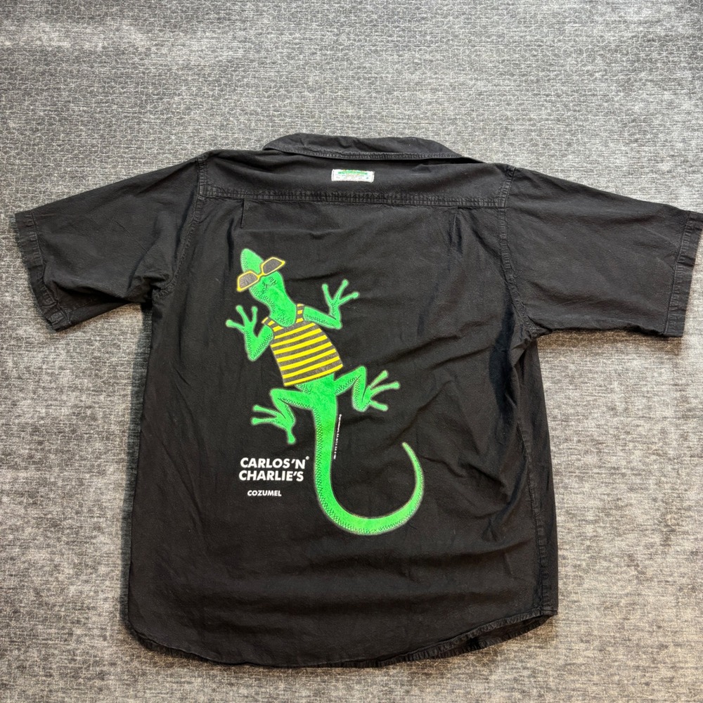 Vintage 1991 Carlos n Charlies Cozumel Mexico Lizard Graphic Shirt Mens Black L